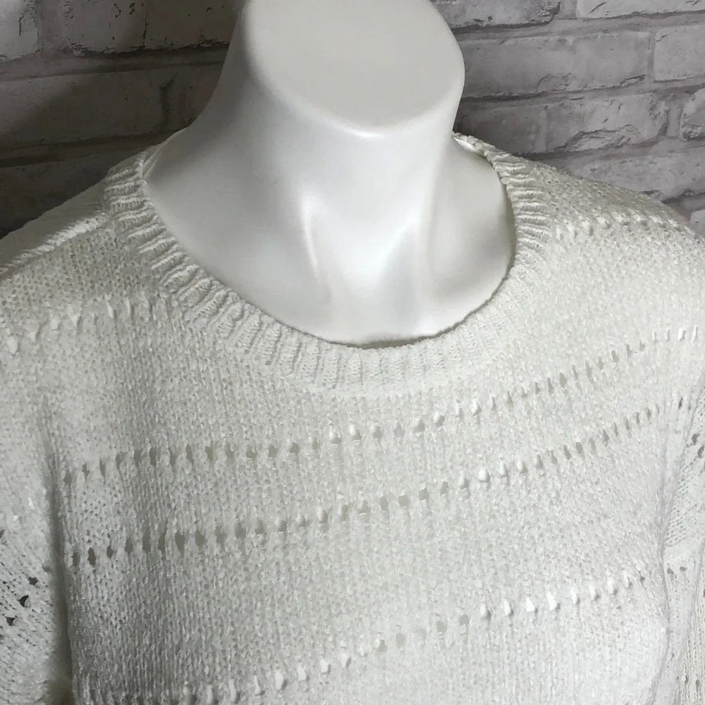 Pointelle white open knit sweater, medium